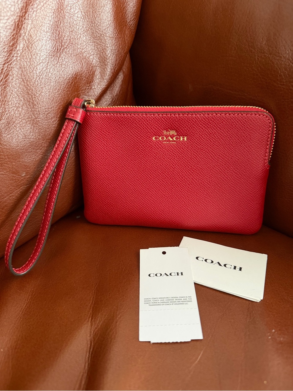 Coach Red Leather Zipper Wristlet